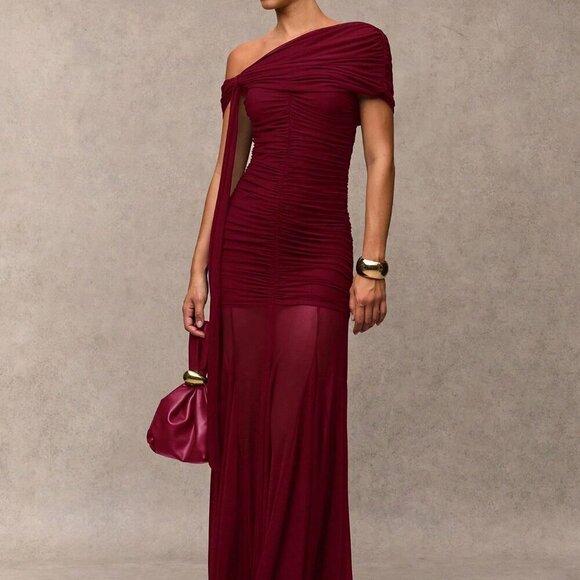 Burgundy Elegant Women's Casual Minimalist Tie Strap Dress - Picture 7 of 8